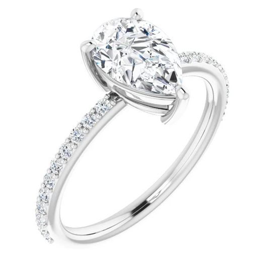 14K White 9x6 mm Pear  Forever One Moissanite & 1/5 CTW Diamond Engagement Ring