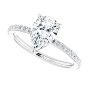 14K White 9x6 mm Pear  Forever One Moissanite & 1/5 CTW Diamond Engagement Ring