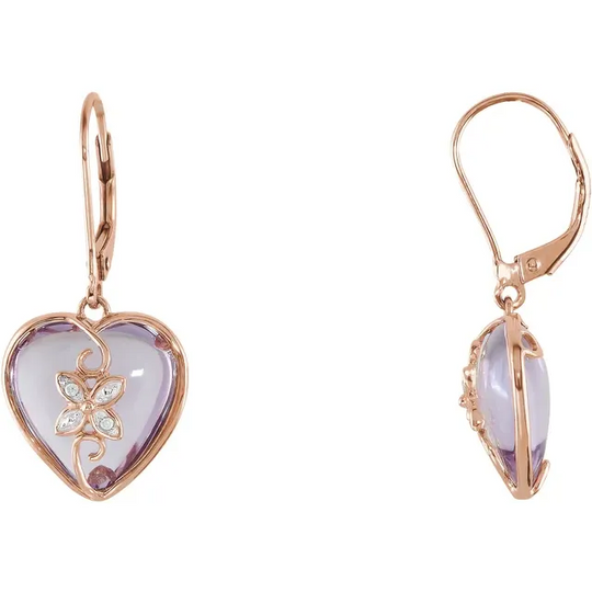 14K Rose Cabochon Rose de France Heart & .6 CTW Diamond Earrings