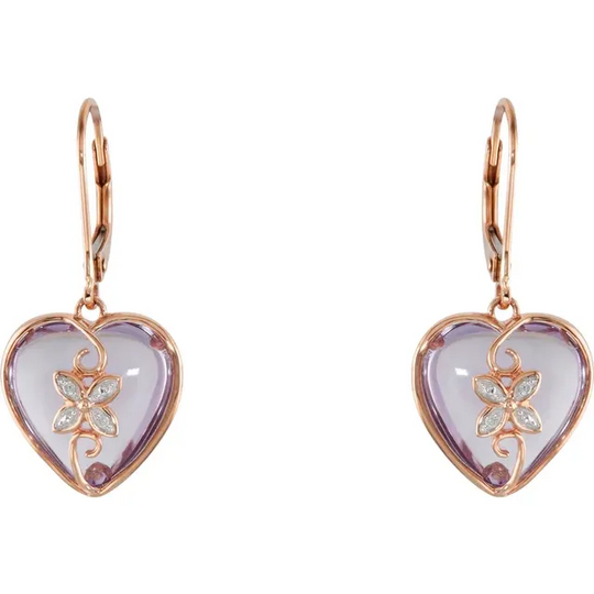 14K Rose Cabochon Rose de France Heart & .6 CTW Diamond Earrings