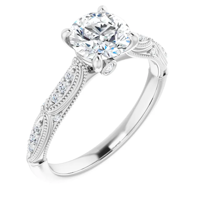 14K White 6.5 mm Round Forever One Moissanite & 1/10 CTW Diamond Engagement Ring-