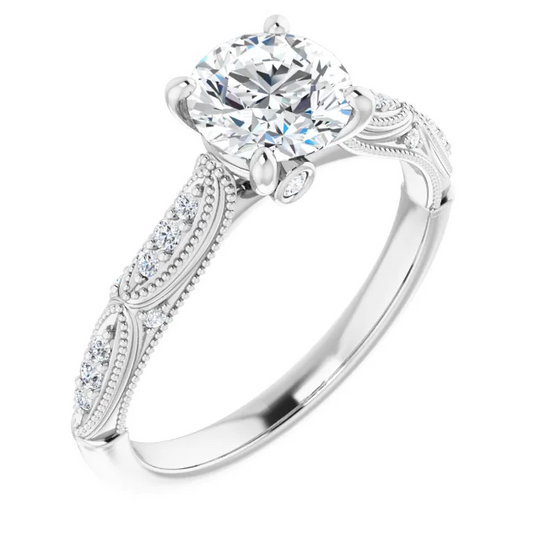 14K White 6.5 mm Round Forever One Moissanite & 1/1 CTW Diamond Engagement Ring