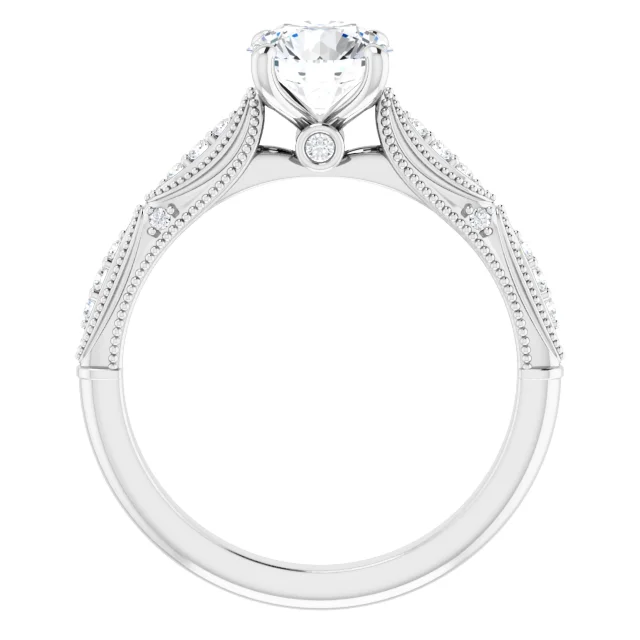 14K White 6.5 mm Round Forever One Moissanite & 1/10 CTW Diamond Engagement Ring-