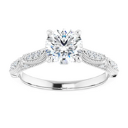 14K White 6.5 mm Round Forever One Moissanite & 1/1 CTW Diamond Engagement Ring