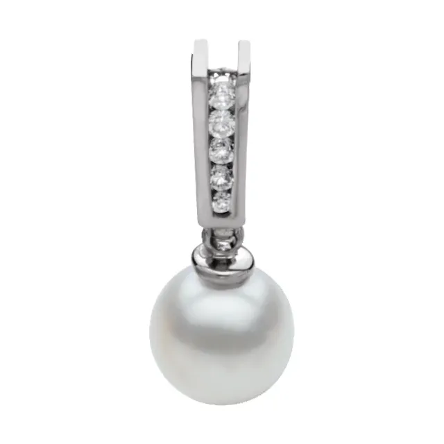 14K White Akoya Cultured Pearl & .07 CTW Diamond Pendant-