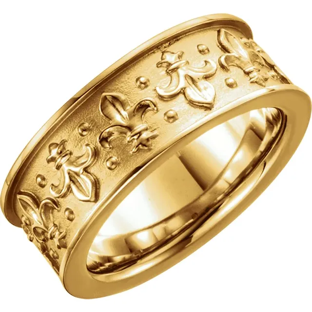 14K Yellow 7.75 mm Fleur-de-lis Band Size 7-7.00 (approximate standard size)-