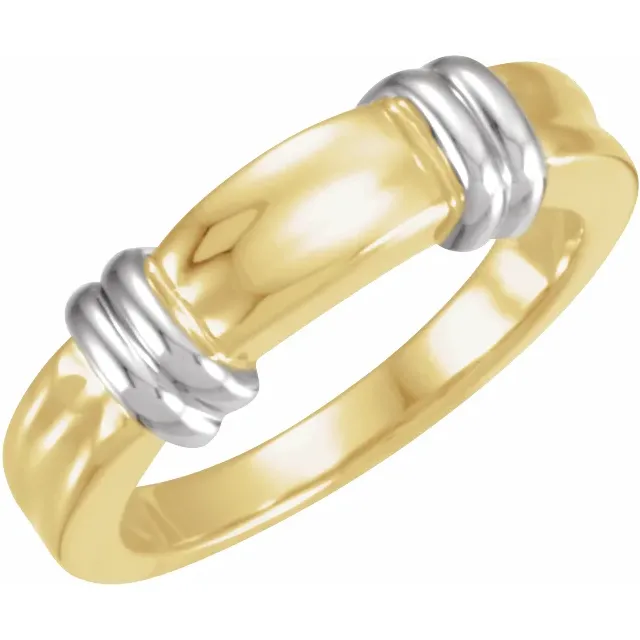 14K Yellow & White 7 mm Bamboo Pattern Band Size 11-
