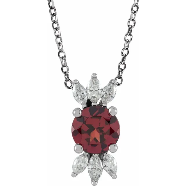 14K White Garnet & 1/4 CTW Diamond 16-18" Necklace-