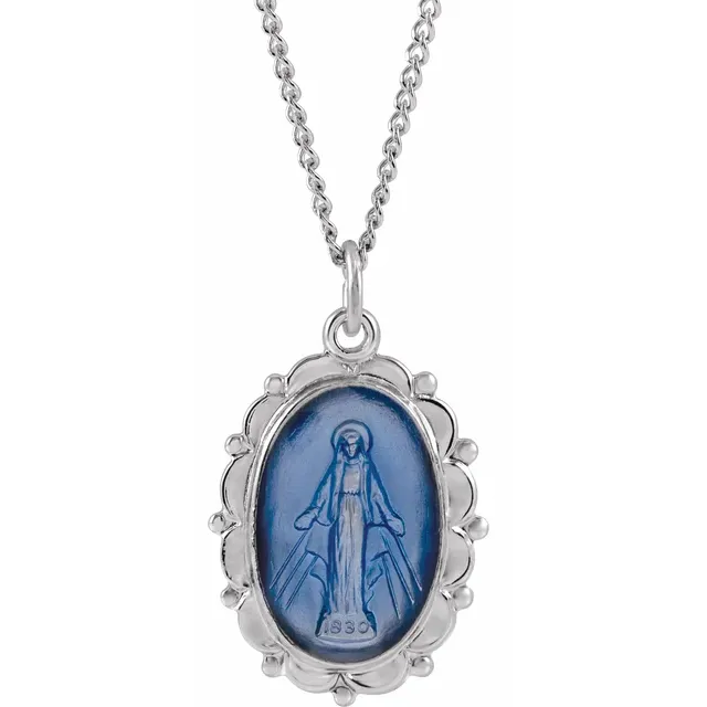 Sterling Silver 15x12 mm Oval Miraculous 18" Necklace-