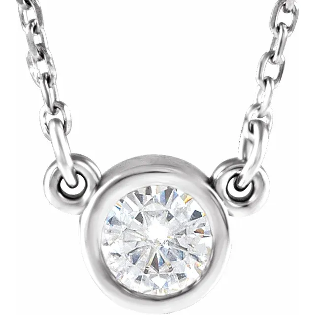 14K White 4 mm Round Forever One Moissanite 18" Necklace-