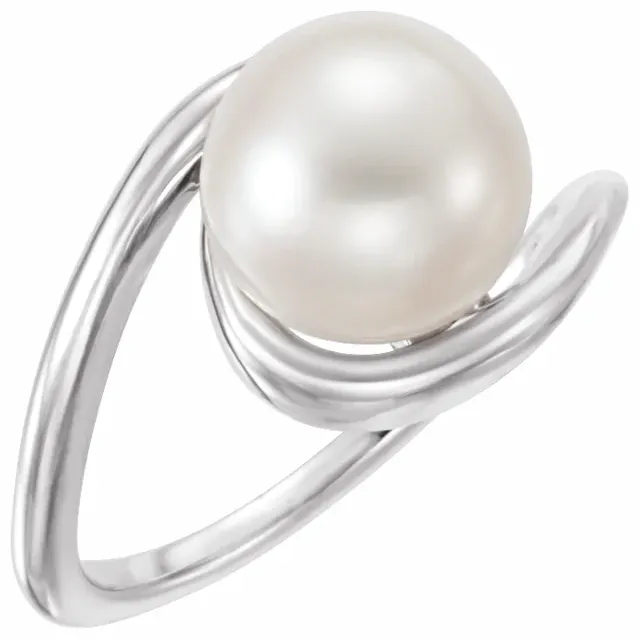 14K White 10 mm Freshwater Cultured Pearl Ring-7.00 (approximate standard size)-