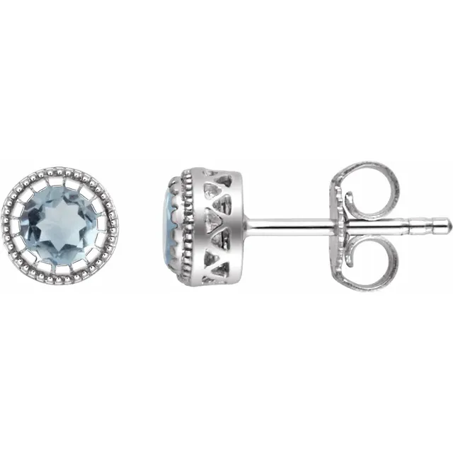 14K White Aquamarine "March" Birthstone Earrings-