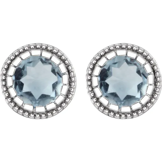 14K White Aquamarine "March" Birthstone Earrings-
