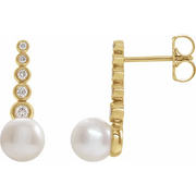 14K Yellow Freshwater Cultured Pearl & 1/8 CTW Diamond Earrings