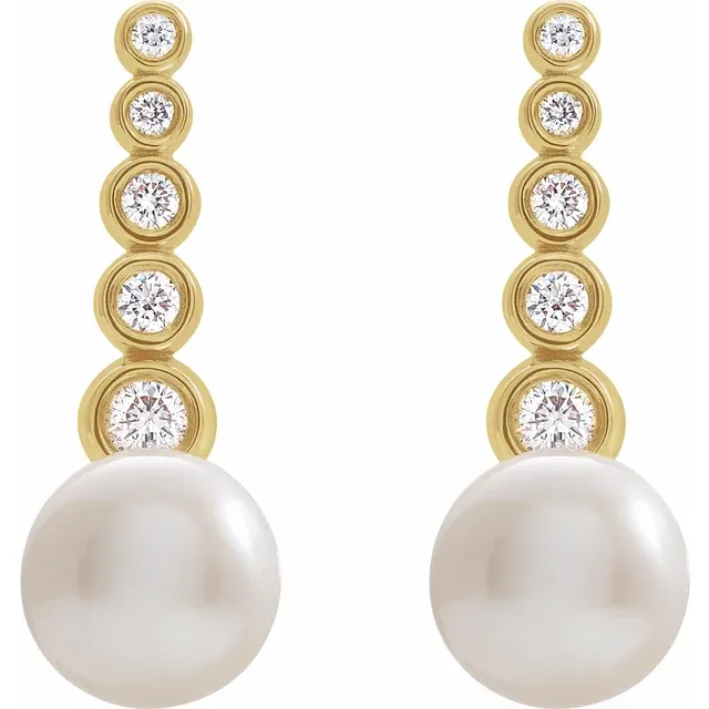 14K Yellow Freshwater Cultured Pearl & 1/8 CTW Diamond Earrings-
