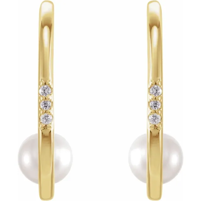 14K Yellow Freshwater Cultured Pearl & .025 CTW Diamond Hoop Earrings-
