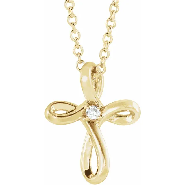 14K Yellow .015 CTW Diamond Cross 16-18" Necklace-