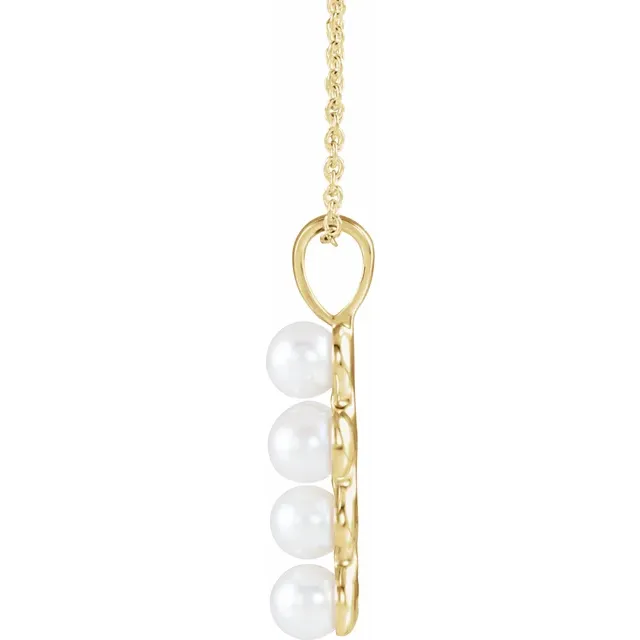 14K Yellow Freshwater Cultured Pearl Cross 16-18" Necklace-