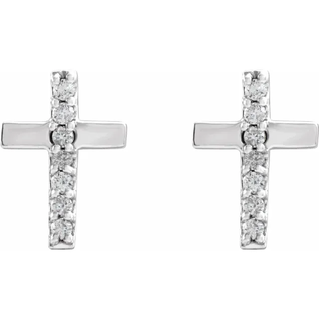 14K White .6 CTW Diamond Cross Earrings