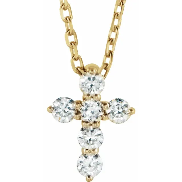 14K Yellow 8.7x6.6 mm 1/6 CTW Diamond Cross 16-18" Necklace-