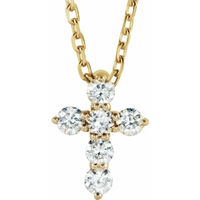 14K Yellow 8.7x6.6 mm 1/6 CTW Diamond Cross 16-18" Necklace