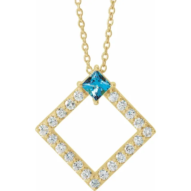 14K Yellow Aquamarine & 3/8 CTW Diamond 16-18" Necklace