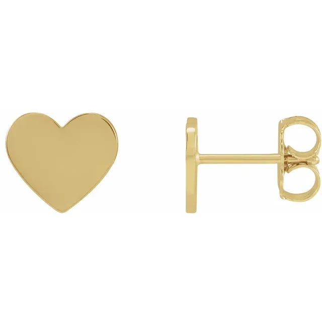 14K Yellow Engravable Heart Earrings-