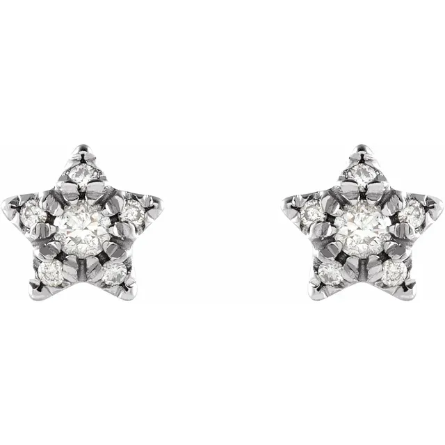 14K White 1/10 CTW Diamond Star Earrings-