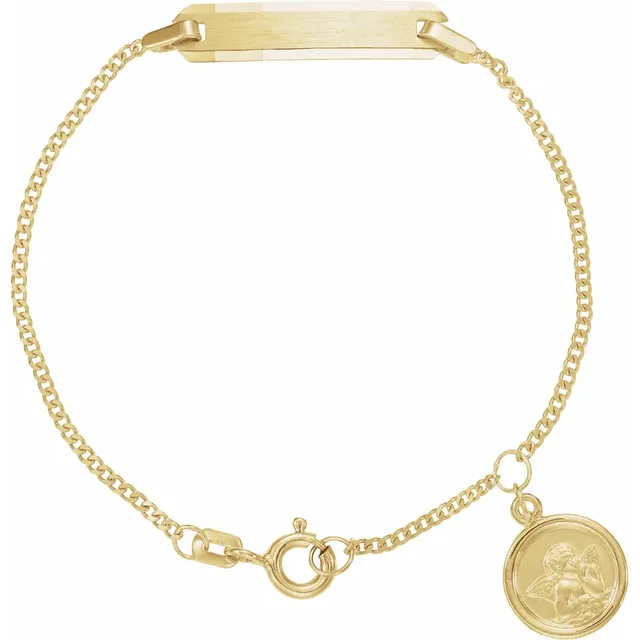 14K Yellow Youth Identification 4.5" Bracelet with Angel Charm