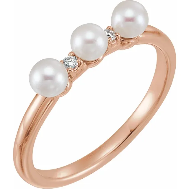 14K Rose Freshwater Cultured Pearl & .03 CTW Diamond Stackable Ring-