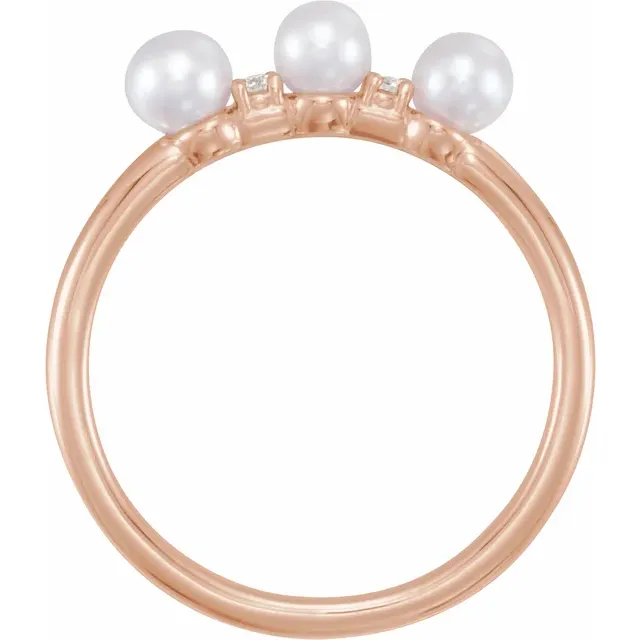 14K Rose Freshwater Cultured Pearl & .03 CTW Diamond Stackable Ring-