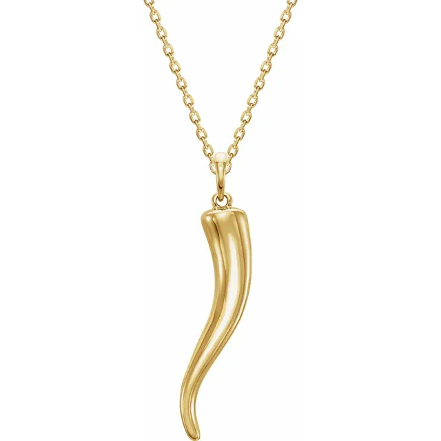 14K Yellow 21.7 x 4.2 mm Italian Horn 16-18 inch Necklace