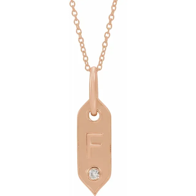 14K Rose Initial F .05 CT Diamond 16-18" Necklace-