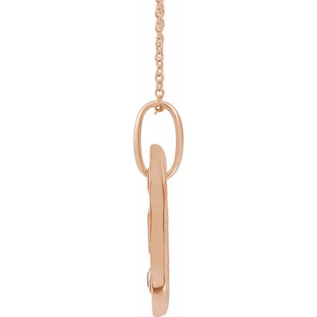 14K Rose Initial F .05 CT Diamond 16-18" Necklace-
