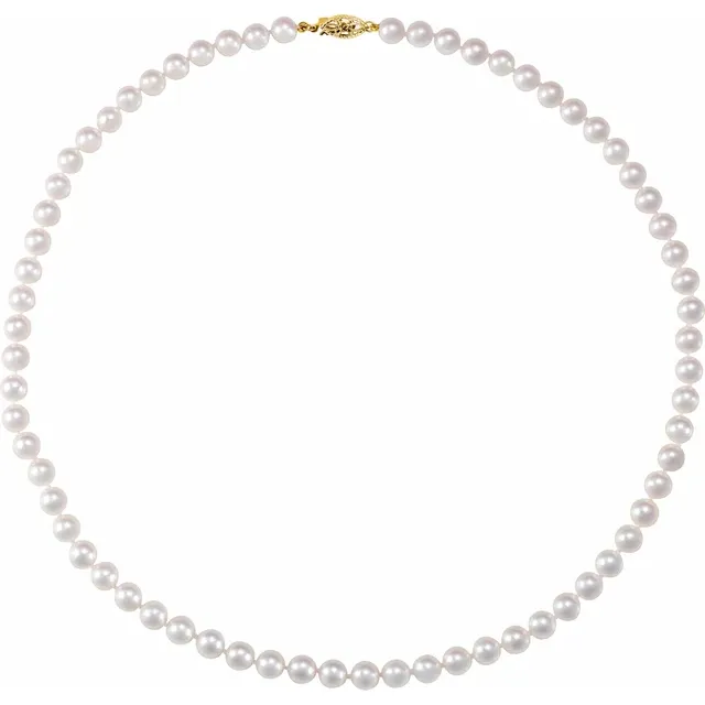 14K Yellow 6-6.5 mm Akoya Cultured Pearl 18" Strand-
