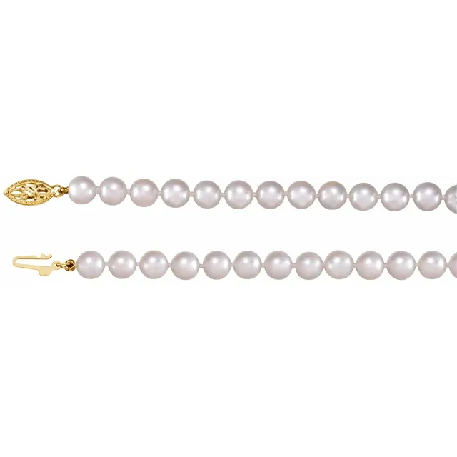 14K Yellow 6-6.5 mm Akoya Cultured Pearl 18" Strand-