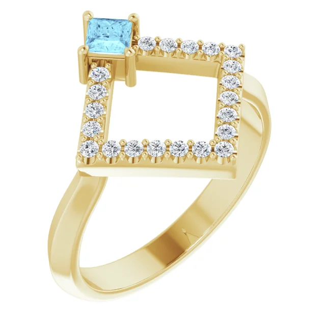 14K Yellow Aquamarine & 1/5 CTW Diamond Geometric Ring-