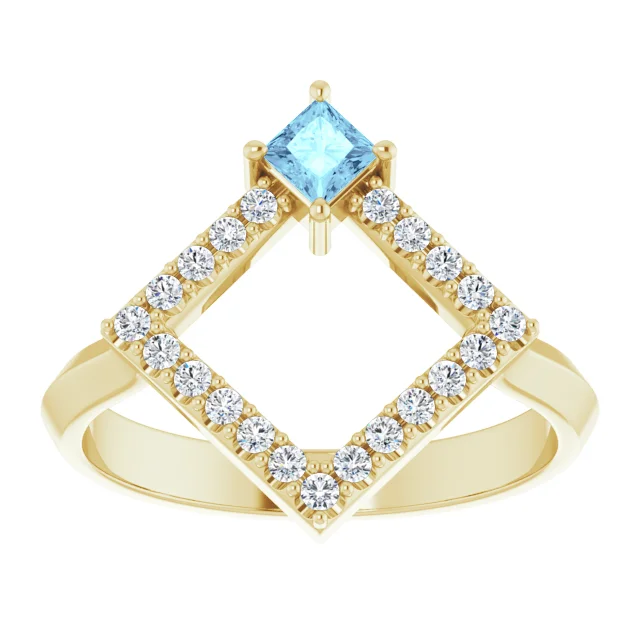 14K Yellow Aquamarine & 1/5 CTW Diamond Geometric Ring
