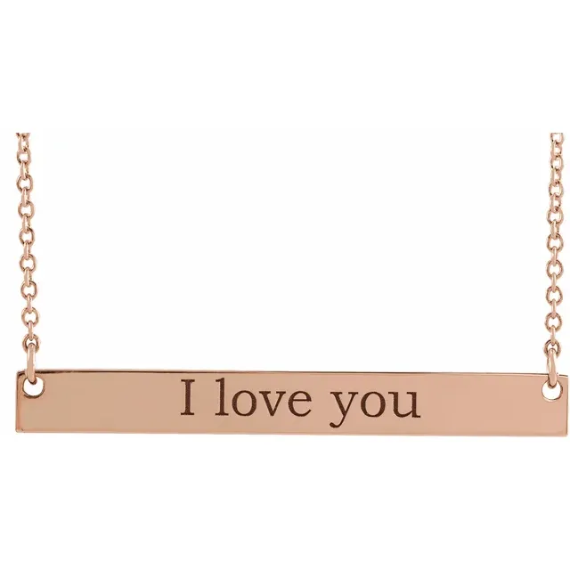 14K Rose 34x4 mm Engravable Bar 18" Necklace-