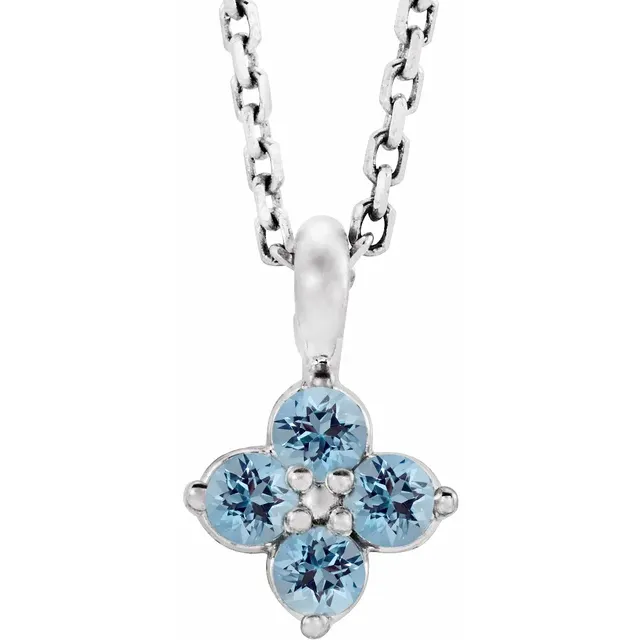 14K White Youth Aquamarine 16-18" Necklace-