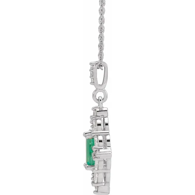 Platinum Emerald & 1/3 CTW Diamond 16-18" Necklace