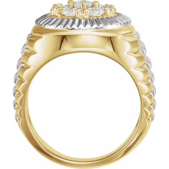14K Yellow/White 1 3/8 CTW Diamond Cluster Ring-
