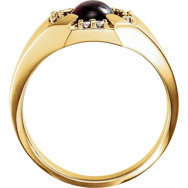 14K Yellow 9x7 mm Cabochon Garnet and Diamond Accented Men's Ring-10.00(approximate standard size)-