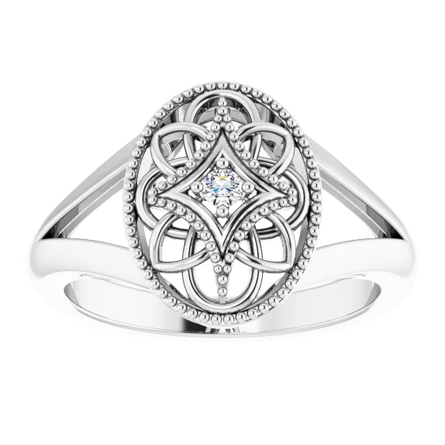 Sterling Silver .025 CTW Diamond Oval Filigree Ring Sterling Silver .025 CTW Diamond Oval Filigree Ring