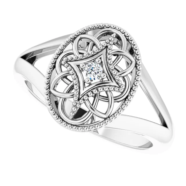 Sterling Silver .025 CTW Diamond Oval Filigree Ring Sterling Silver .025 CTW Diamond Oval Filigree Ring