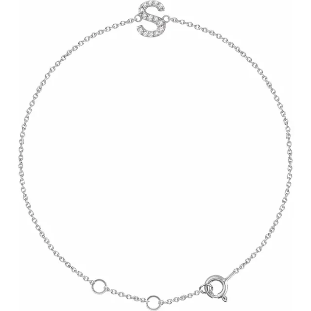 14K White .05 CTW Diamond Initial S 6-7" Bracelet-