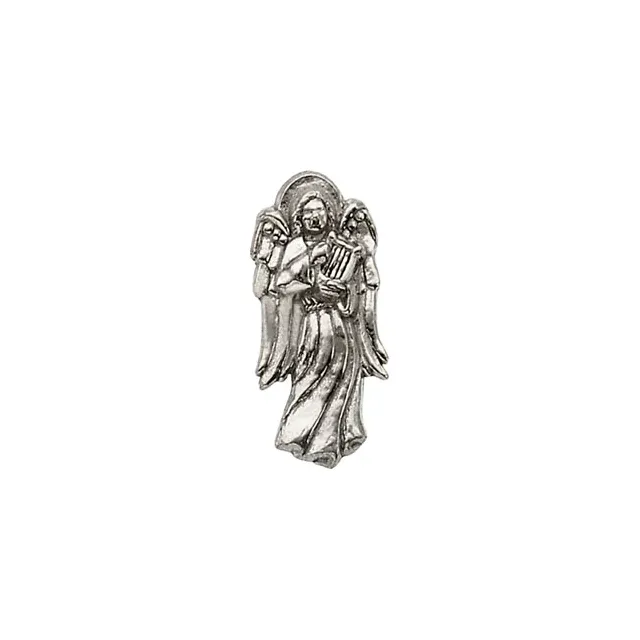 14K White 19x9 mm Angel with Harp Lapel Pin