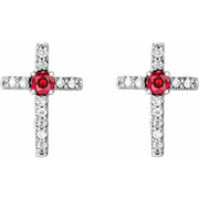 14K White Ruby & .5 CTW Diamond Cross Earrings