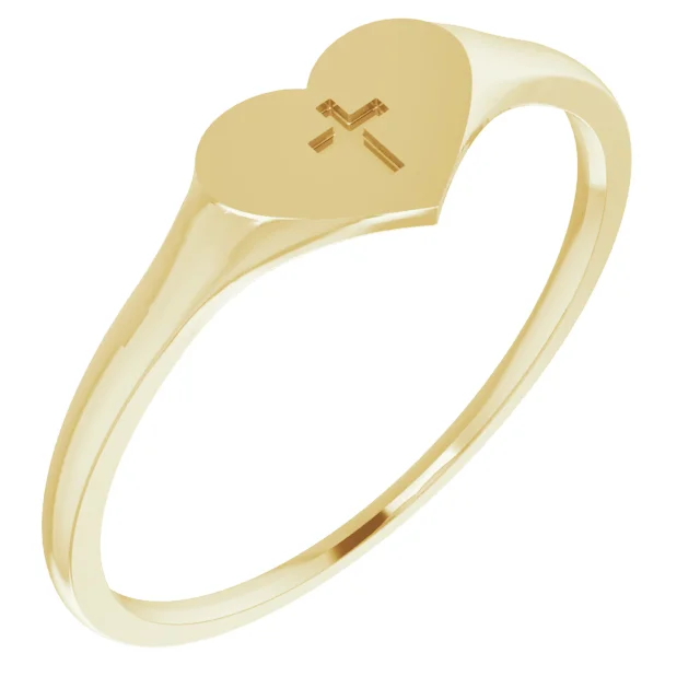 14K Yellow Heart & Cross Ring Size 3-
