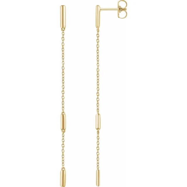 14K Yellow Bar Chain Earrings-